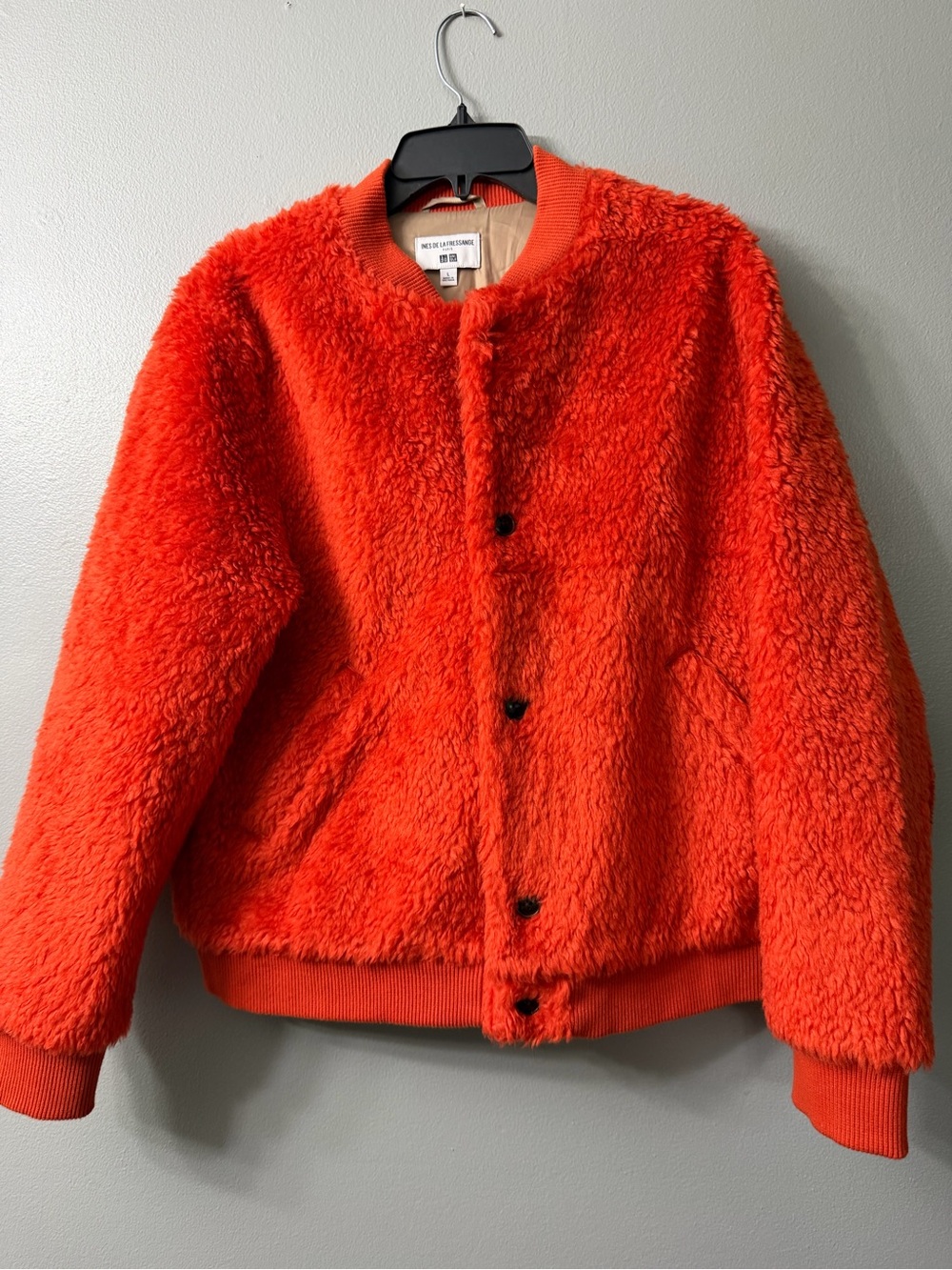 Uniqlo Ines De La Fressange orange faux fur bomber jacket large - Picture 2 of 7